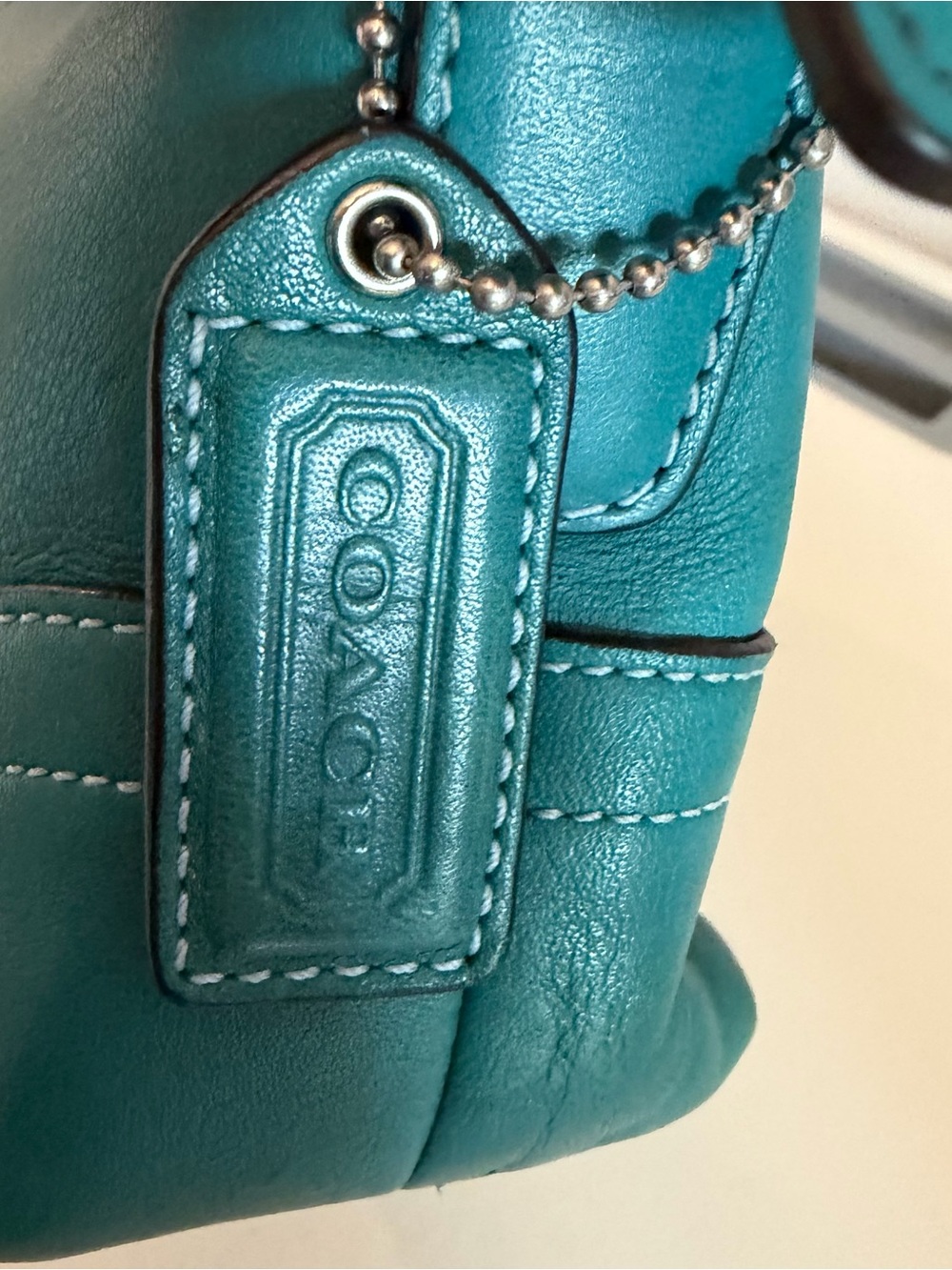 Coach Vintage Hamptons Demi Baguette Shoulder Bag Teal Leather - Picture 9 of 11